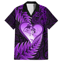 New Zealand Valentine Day Family Matching Puletasi and Hawaiian Shirt Aotearoa Warrior Love Story Silver Fern Koru Purple Style LT03 Dad's Shirt - Short Sleeve Purple - Polynesian Pride