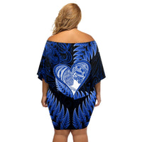 New Zealand Valentine Day Off Shoulder Short Dress Aotearoa Warrior Love Story Silver Fern Koru Blue Style LT03 - Polynesian Pride
