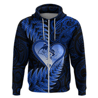 New Zealand Valentine Day Zip Hoodie Aotearoa Warrior Love Story Silver Fern Koru Blue Style LT03 Zip Hoodie Blue - Polynesian Pride