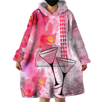 Hawaiian Cocktail Valentine Day Wearable Blanket Hoodie Hibiscus Kakau Pattern Pink Version LT03 - Polynesian Pride