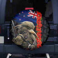 New Zealand Kiwi Soldier ANZAC Spare Tire Cover Red Poppy Flower and Silver Fern Pattern LT03 - Polynesian Pride