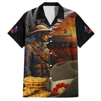 Slouch Hat and Biscuits ANZAC Family Matching Off Shoulder Long Sleeve Dress and Hawaiian Shirt with Soldier Silver Fern LT03 Dad's Shirt - Short Sleeve Black - Polynesian Pride