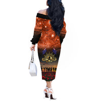 The Rising Sun Badge ANZAC Off The Shoulder Long Sleeve Dress Last Post Field of Poppy Starry Night Style LT03 - Polynesian Pride