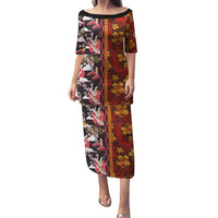 Japanese Culture Hawaii Style Puletasi Hawaiian Tribal and Japanese Pattern Together Culture LT03 Long Dress Red - Polynesian Pride