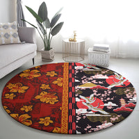 Japanese Culture Hawaii Style Round Carpet Hawaiian Tribal and Japanese Pattern Together Culture LT03 - Polynesian Pride