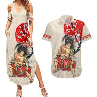 Personalised Japanese Culture Hawaii Style Couples Matching Summer Maxi Dress and Hawaiian Shirt Japanese Samurai with Hawaiian Pattern LT03 Beige - Polynesian Pride