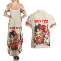 Personalised Japanese Culture Hawaii Style Couples Matching Summer Maxi Dress and Hawaiian Shirt Japanese Samurai with Hawaiian Pattern LT03 - Polynesian Pride
