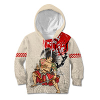 Personalised Japanese Culture Hawaii Style Kid Hoodie Japanese Samurai with Hawaiian Pattern LT03 Hoodie Beige - Polynesian Pride