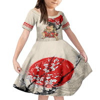 Personalised Japanese Culture Hawaii Style Kid Short Sleeve Dress Japanese Samurai with Hawaiian Pattern LT03 KID Beige - Polynesian Pride