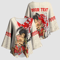 Personalised Japanese Culture Hawaii Style Kimono Sleeve Blouse Japanese Samurai with Hawaiian Pattern - Polynesian Pride
