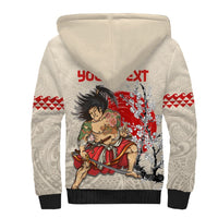 Personalised Japanese Culture Hawaii Style Sherpa Hoodie Japanese Samurai with Hawaiian Pattern LT03 - Polynesian Pride