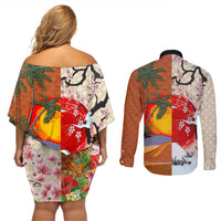Japanese Culture Hawaii Style Couples Matching Off Shoulder Short Dress and Long Sleeve Button Shirt Mauna Kea and Fuji Mountains LT03 - Polynesian Pride