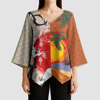 Japanese Culture Hawaii Style Kimono Sleeve Blouse Mauna Kea and Fuji Mountains - Polynesian Pride