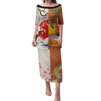 Japanese Culture Hawaii Style Puletasi Mauna Kea and Fuji Mountains LT03 Long Dress Brown - Polynesian Pride