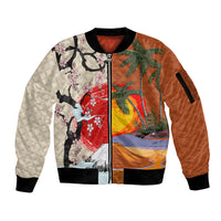 Pan-Pacific Festival Sleeve Zip Bomber Jacket Mauna Kea and Fuji Mountains