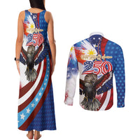 Philippines and United States Semiquincentennial Couples Matching Tank Maxi Dress and Long Sleeve Button Shirt Eagle and National Flag Style