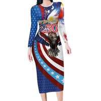 Philippines and United States Semiquincentennial Long Sleeve Bodycon Dress Eagle and National Flag Style