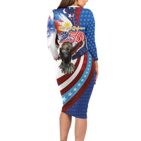Philippines and United States Semiquincentennial Long Sleeve Bodycon Dress Eagle and National Flag Style