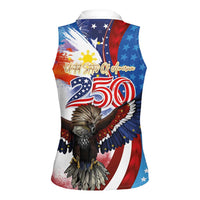 Philippines and United States Semiquincentennial Women Sleeveless Polo Shirt Eagle and National Flag Style