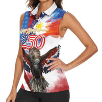 Philippines and United States Semiquincentennial Women Sleeveless Polo Shirt Eagle and National Flag Style