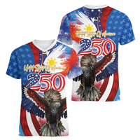 Philippines and United States Semiquincentennial Women V-Neck T-Shirt Eagle and National Flag Style