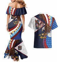 American Samoa and United States Semiquincentennial Couples Matching Mermaid Dress and Hawaiian Shirt Bald Eagle with National Flag Style