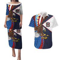 American Samoa and United States Semiquincentennial Couples Matching Puletasi and Hawaiian Shirt Bald Eagle with National Flag Style