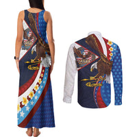American Samoa and United States Semiquincentennial Couples Matching Tank Maxi Dress and Long Sleeve Button Shirt Bald Eagle with National Flag Style