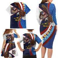 American Samoa and United States Semiquincentennial Family Matching Long Sleeve Bodycon Dress and Hawaiian Shirt Bald Eagle with National Flag Style