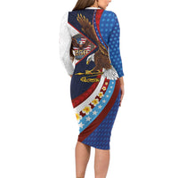 American Samoa and United States Semiquincentennial Family Matching Long Sleeve Bodycon Dress and Hawaiian Shirt Bald Eagle with National Flag Style