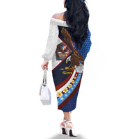 American Samoa and United States Semiquincentennial Family Matching Off The Shoulder Long Sleeve Dress and Hawaiian Shirt Bald Eagle with National Flag Style