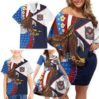 American Samoa and United States Semiquincentennial Family Matching Off Shoulder Short Dress and Hawaiian Shirt Bald Eagle with National Flag Style