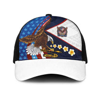 American Samoa and United States Semiquincentennial Mesh Trucker Cap Bald Eagle with National Flag Style LT03 One Size Black Multicolor - Polynesian Pride