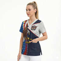 American Samoa and United States Semiquincentennial Scrub Top Bald Eagle with National Flag Style LT03 - Polynesian Pride