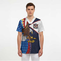 American Samoa and United States Semiquincentennial Scrub Top Bald Eagle with National Flag Style LT03 - Polynesian Pride