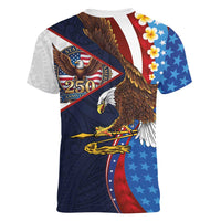 American Samoa and United States Semiquincentennial Women V-Neck T-Shirt Bald Eagle with National Flag Style