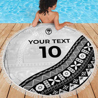Custom Fijian Rugby Beach Blanket Tapa Pattern and Palm Tree Tribal