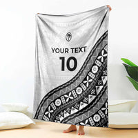 Custom Fijian Rugby Blanket Tapa Pattern and Palm Tree Tribal