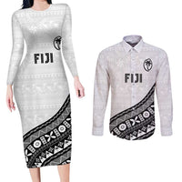 Custom Fijian Rugby Couples Matching Long Sleeve Bodycon Dress and Long Sleeve Button Shirt Tapa Pattern and Palm Tree Tribal