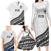 Custom Fijian Rugby Family Matching Long Sleeve Bodycon Dress and Hawaiian Shirt Tapa Pattern and Palm Tree Tribal