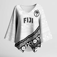 Custom Fijian Rugby Kimono Sleeve Blouse Tapa Pattern and Palm Tree Tribal LT03 Female White - Polynesian Pride