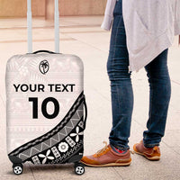 Custom Fijian Rugby Luggage Cover Tapa Pattern and Palm Tree Tribal LT03 White - Polynesian Pride