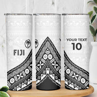 Custom Fijian Rugby Skinny Tumbler Tapa Pattern and Palm Tree Tribal