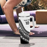 Custom Fijian Rugby Tumbler With Handle Tapa Pattern and Palm Tree Tribal