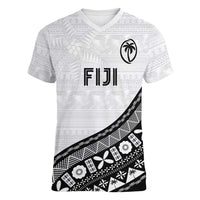 Custom Fijian Rugby Women V-Neck T-Shirt Tapa Pattern and Palm Tree Tribal LT03 Female White - Polynesian Pride