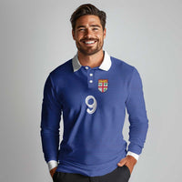 Custom Fijian Football Long Sleeve Polo Shirt Tapa Pattern and Shark Tribal