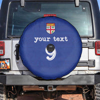 Custom Fijian Football Spare Tire Cover Tapa Pattern and Shark Tribal LT03 Blue - Polynesian Pride