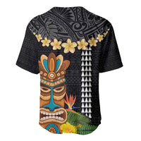 Hawaii Plumeria Lei Baseball Jersey Tiki and Kakau Pattern Black Color