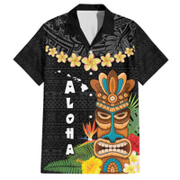 Hawaii Plumeria Lei Hawaiian Shirt Tiki and Kakau Pattern Black Color LT03 Black - Polynesian Pride