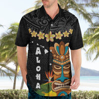 Hawaii Plumeria Lei Hawaiian Shirt Tiki and Kakau Pattern Black Color LT03 - Polynesian Pride